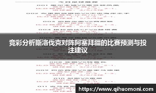 竞彩分析斯洛伐克对阵阿塞拜疆的比赛预测与投注建议
