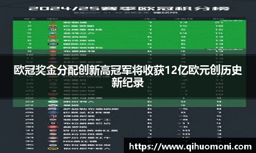 欧冠奖金分配创新高冠军将收获12亿欧元创历史新纪录